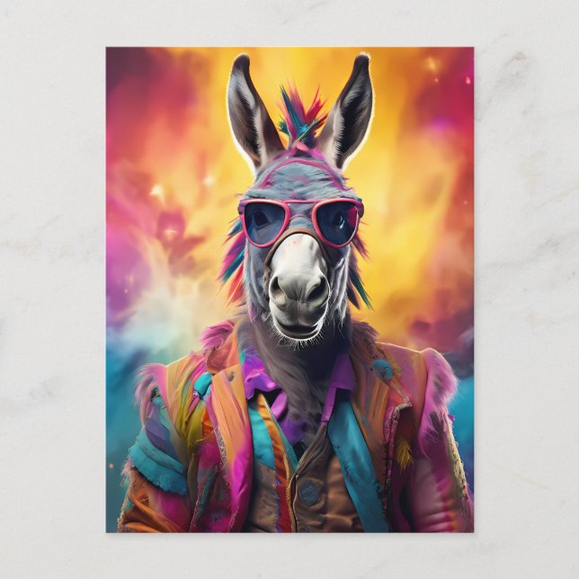 Donkey Pink Glasses, Rainbow Hair Postcard (Front)