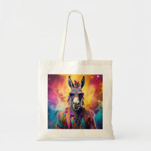 Donkey Pink Glasses, Rainbow Hair Tote Bag