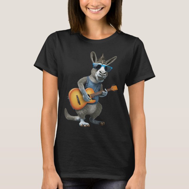 Donkey Playing Electric Guitar  Animal Donkey  Gui T-Shirt (Front)