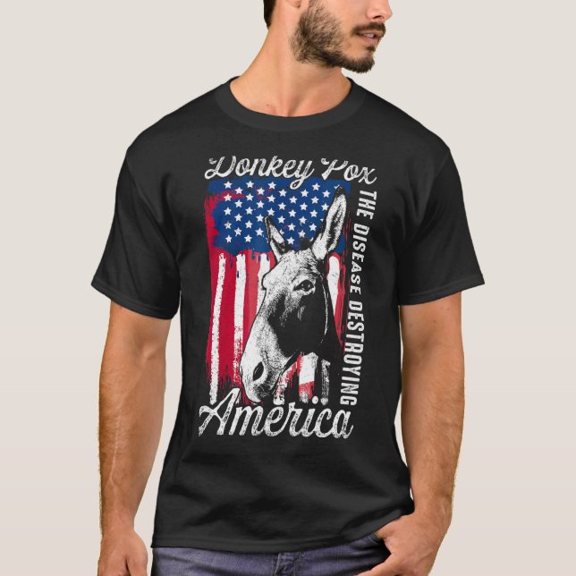 Donkey Pox The Disease Destroying America USA Flag T-Shirt (Front)