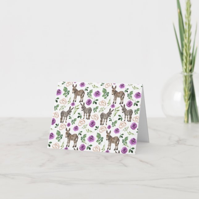 Donkey Purple Floral Rustic Wedding Thank You Card (Front)