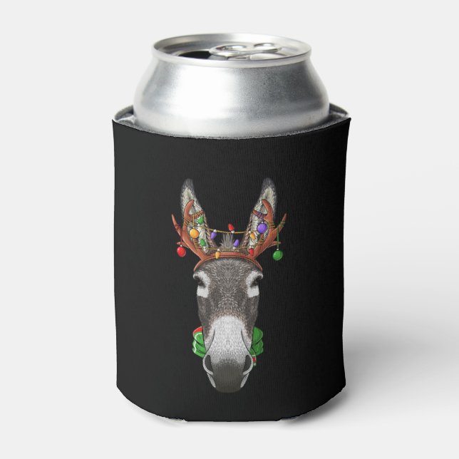 Donkey Reindeer Antlers Cute Christmas Animal Xmas Can Cooler (Can Front)