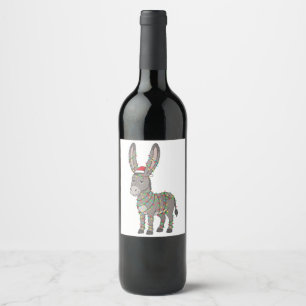 Donkey Santa Hat Christmas Lights Funny Holiday Wine Label