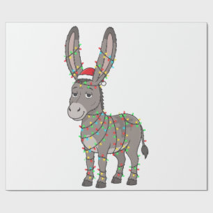 Donkey Santa Hat Christmas Lights Funny Holiday Wrapping Paper