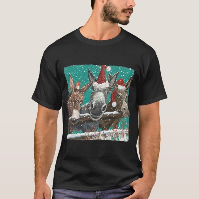 Donkey Santa Hat Donkey Lover Cute Donkey Christma T-Shirt (Front)