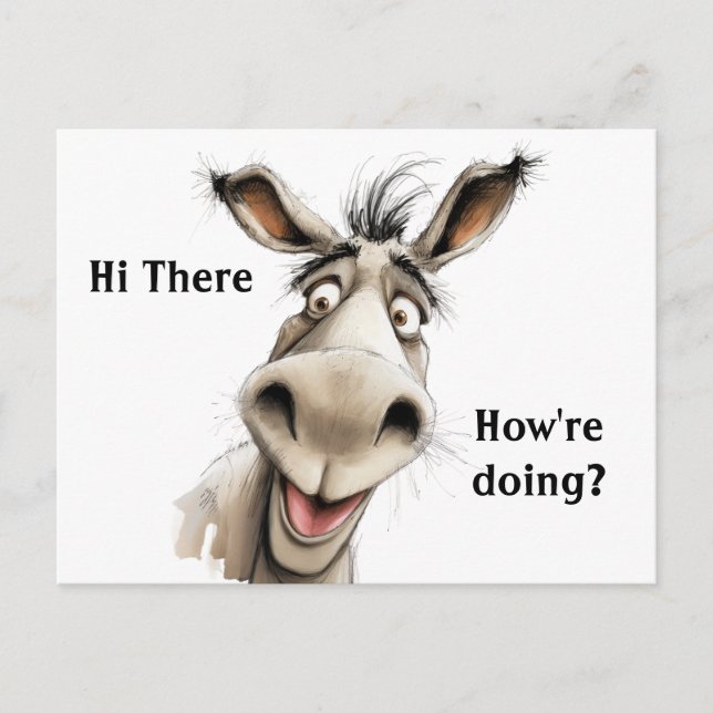 Donkey saying Hi and asking How're Doing? Editable Postcard (Front)