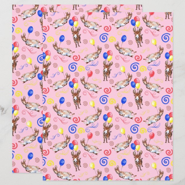 Donkey Scrapbook Paper in Pink (Front/Back)
