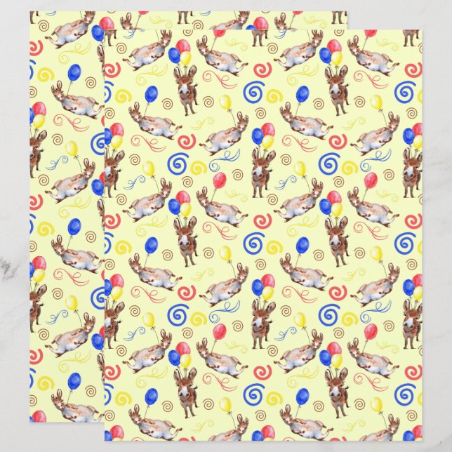 Donkey Scrapbook Paper in Yellow (Front/Back)
