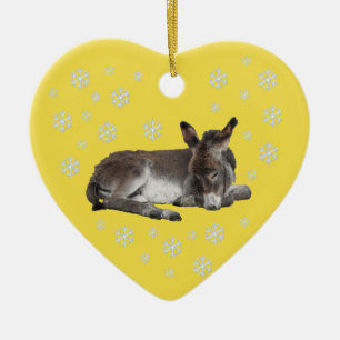 Donkey Snowflakes on Yellow Ceramic Ornament