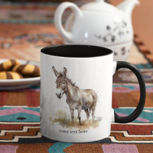 donkey standing in a meadow customisable mug