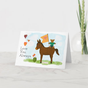 Donkey teddy bear heart flag Valentine Holiday Card