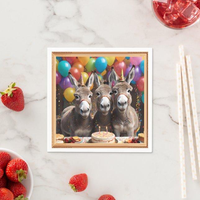 Donkey Triplets Celebrating Their Birthday, Napkin (Insitu)