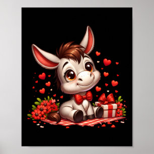 Donkey Valentine Hearts Farm Animal  Poster