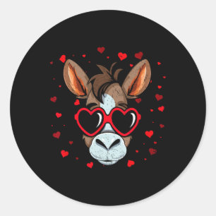 Donkey Valentine Sungles Heart Cute Lovers Classic Round Sticker