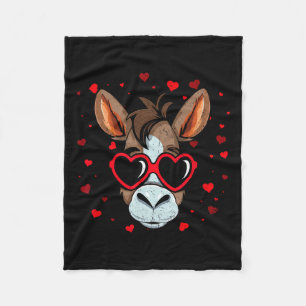 Donkey Valentine Sungles Heart Cute Lovers  Fleece Blanket