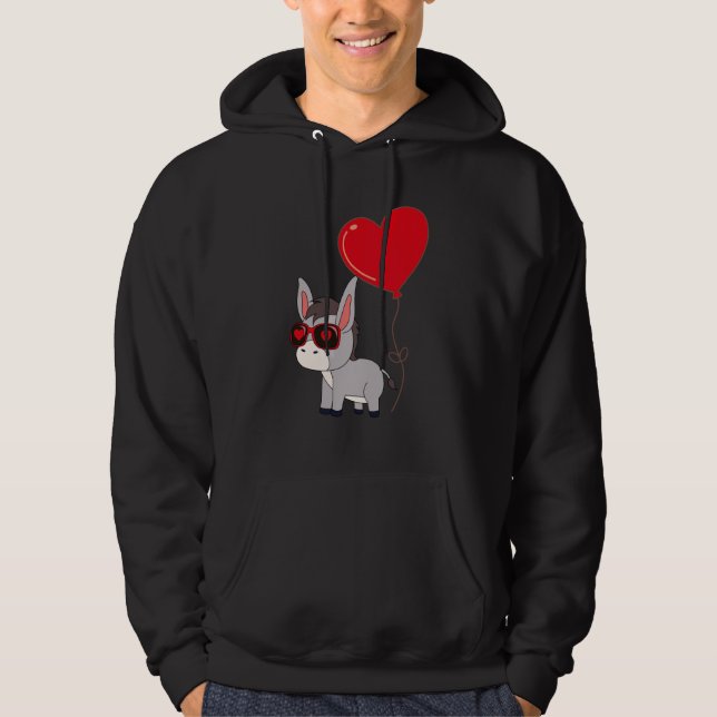 Donkey With Heart Balloon Valentines Day Love Boys Hoodie (Front)