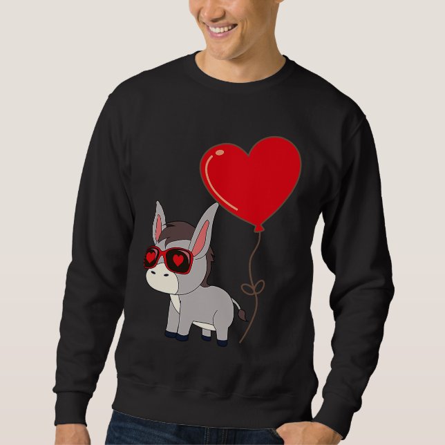 Donkey With Heart Balloon Valentines Day Love Boys Sweatshirt (Front)