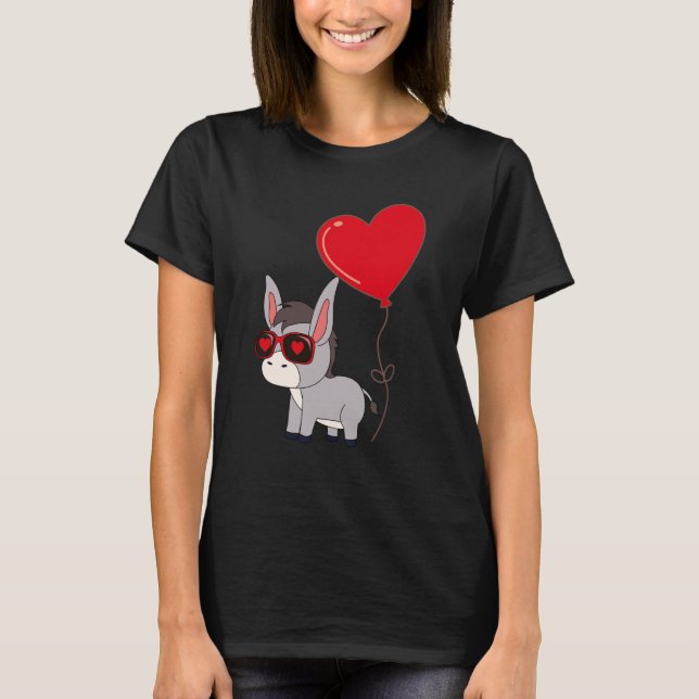 Donkey With Heart Balloon Valentines Day Love Boys T-Shirt (Front)