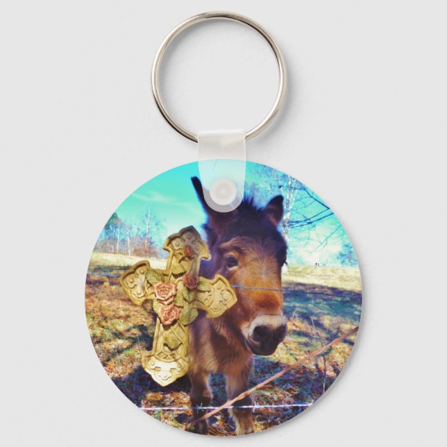 Donkey with Rose Cross Key Ring (Front)