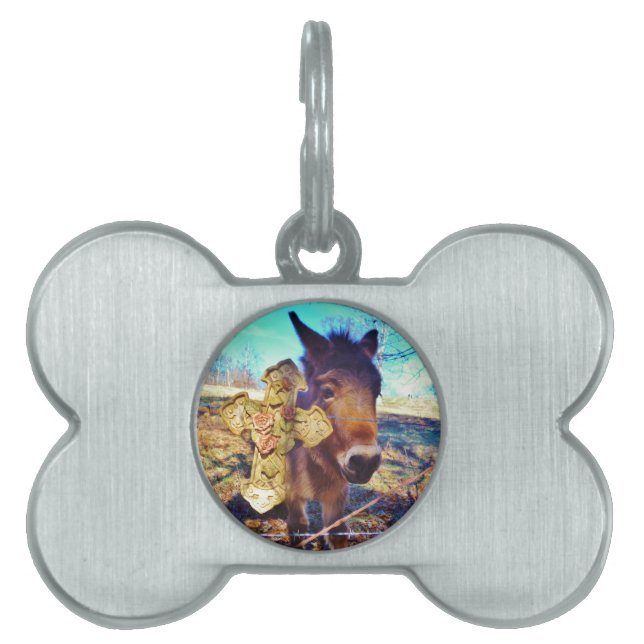 Donkey with Rose Cross Pet Tag (Front)