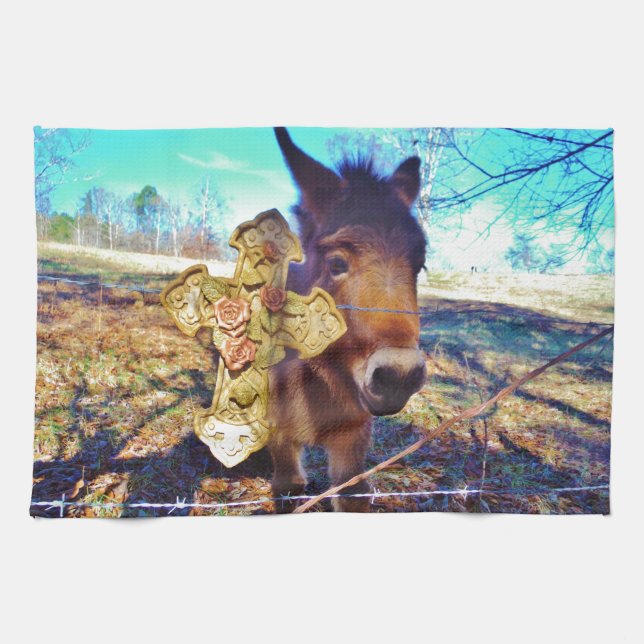 Donkey with Rose Cross Tea Towel (Horizontal)