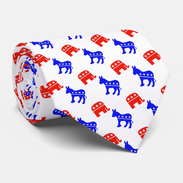 Donkeys and Elephants Bipartisan Tie (Rolled)