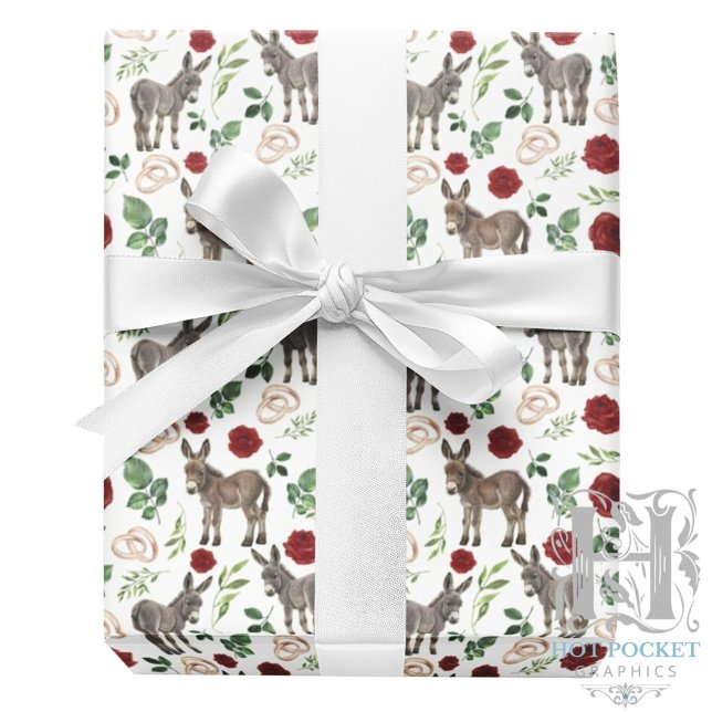 Donkeys and Red Roses Wedding Wrapping Paper (Creator Uploaded)