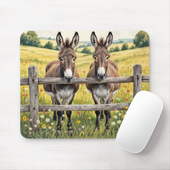 Donkeys By a Fence In a Farm Pasture Mouse Pad (With Mouse)
