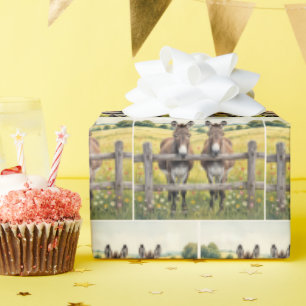 Donkeys By a Fence In a Farm Pasture Wrapping Paper
