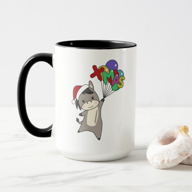 Donkeys Christmas Donkeys Winter Animals Mug (With Donut)