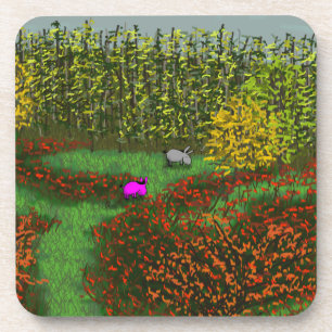 donkeys in field in autumn coaster