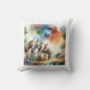Donkeys in Harmony ABREF108 - Watercolor Cushion