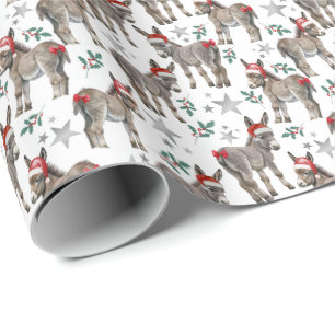 Donkeys in Santa Hats Christmas Wrapping Paper