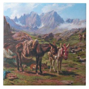 Donkeys in the Pyrenees Mountains (Rosa Bonheur) Ceramic Tile