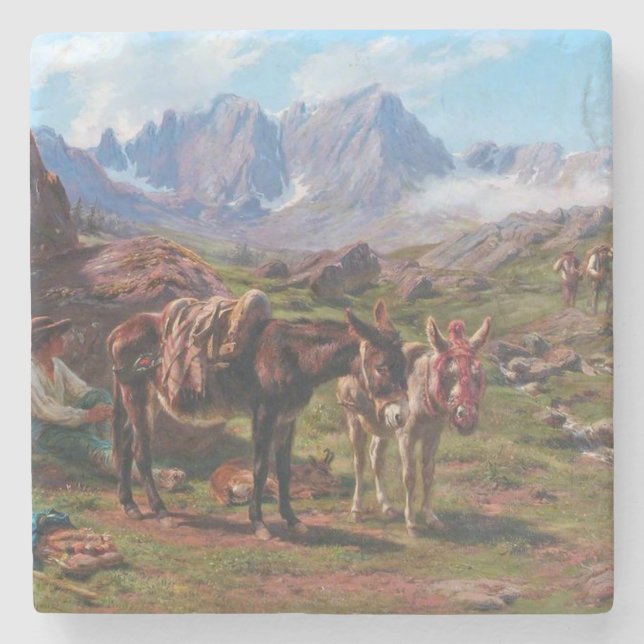Donkeys in the Pyrenees Mountains (Rosa Bonheur) Stone Coaster (Front)