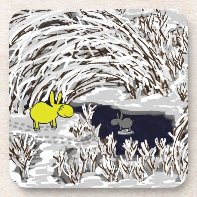 donkeys in winter coaster (Front)