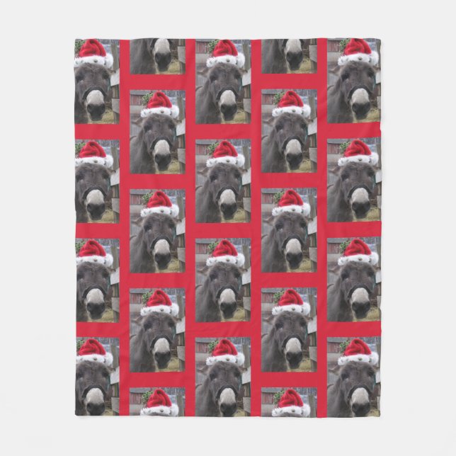 "Donkeys Make Great Santas!" Fleece Blanket (Front)