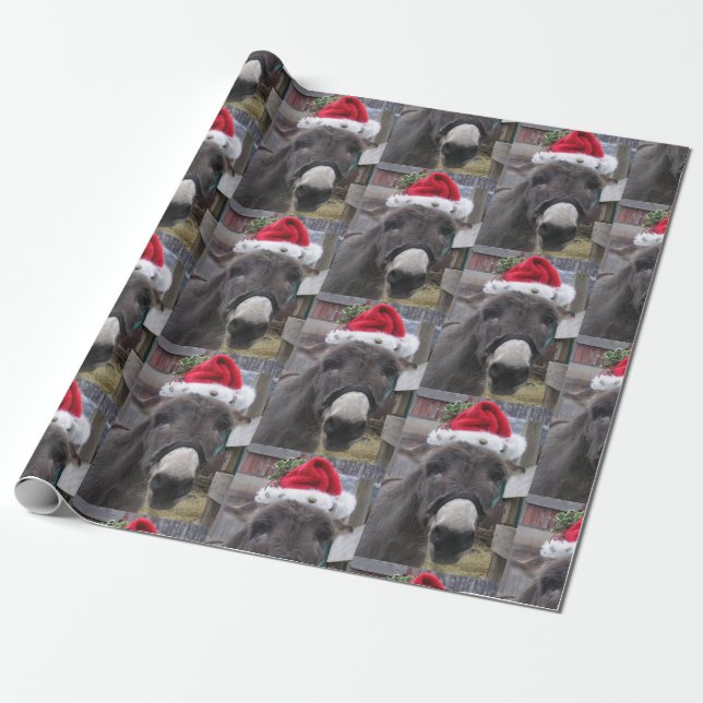 "Donkeys Make Great Santas!" Wrapping Paper (Unrolled)