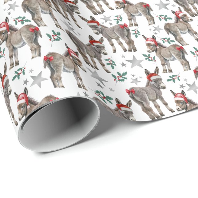 Donkeys Santa Hats Christmas Gift Wrapping Paper (Roll Corner)