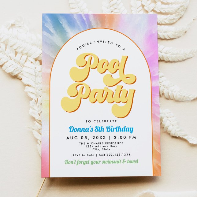 DONNA Retro Font Tie Dye Pool Party Birthday Invitation (Creator Uploaded)