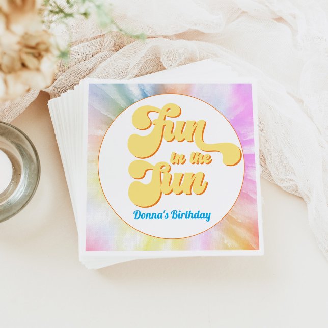 DONNA Retro Font Tie Dye Pool Party Birthday Napkin (Creator Uploaded)