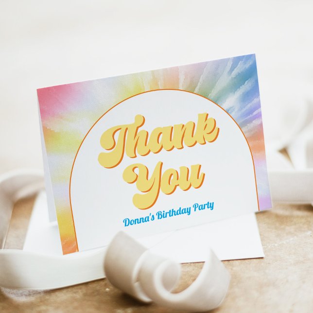 DONNA Retro Font Tie Dye Pool Party Birthday Thank You Card (Creator Uploaded)