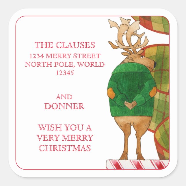 DONNER REINDEER Large Address Envelope Seals (Front)
