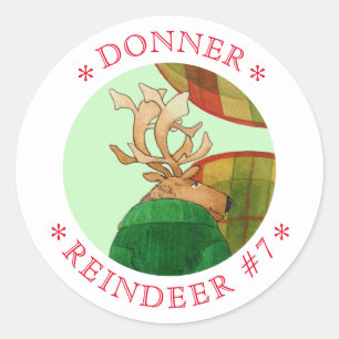 DONNER REINDEER Large Round Stickers