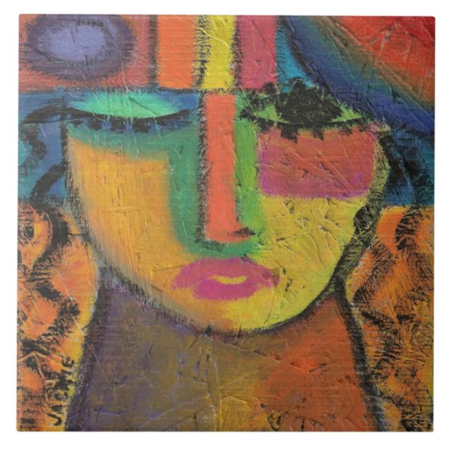 Don't Ask Abstract Acrylic Painting on OSB Ceramic Tile (Front)