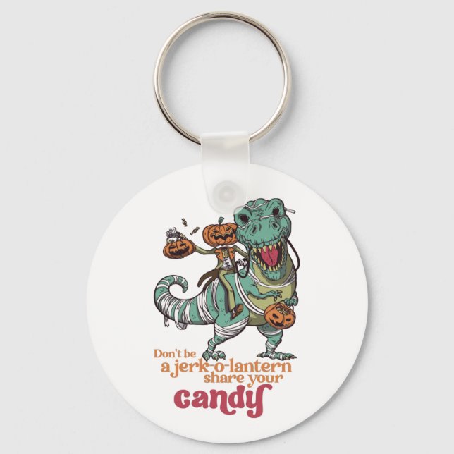 Don't Be A Jerk Funny T Rex Pumpkin Halloween Puns Key Ring (Front)