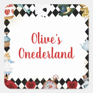 "Don't Be Late" Alice in ONEderland First Birthday Square Sticker