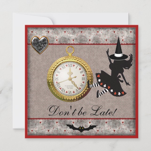 Don't be Late Alice Witch Halloween Party Invites (Front)