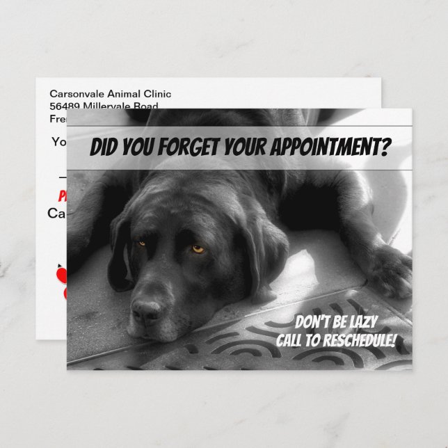 Don't Be Lazy Missed Appointment Postcard (Front/Back)