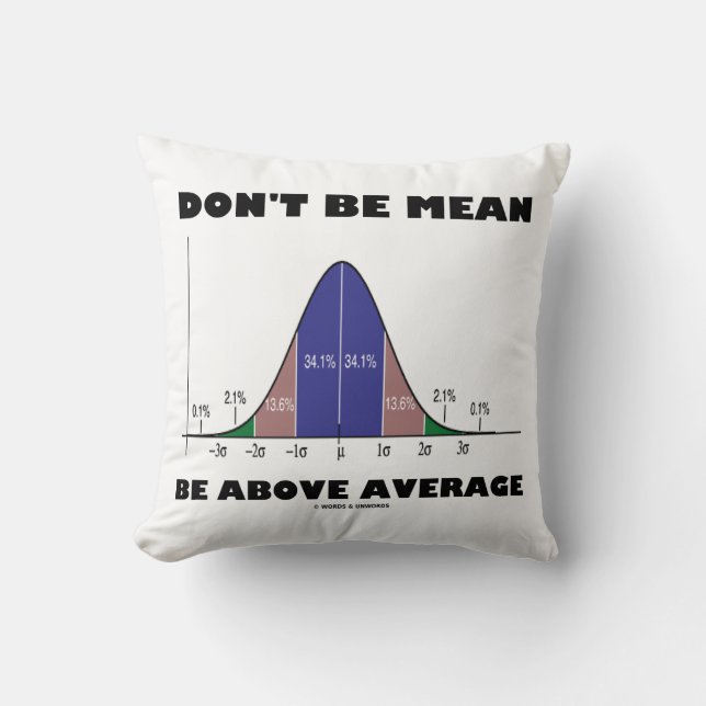 Don't Be Mean Be Above Average (Statistics Humour) Cushion (Front)